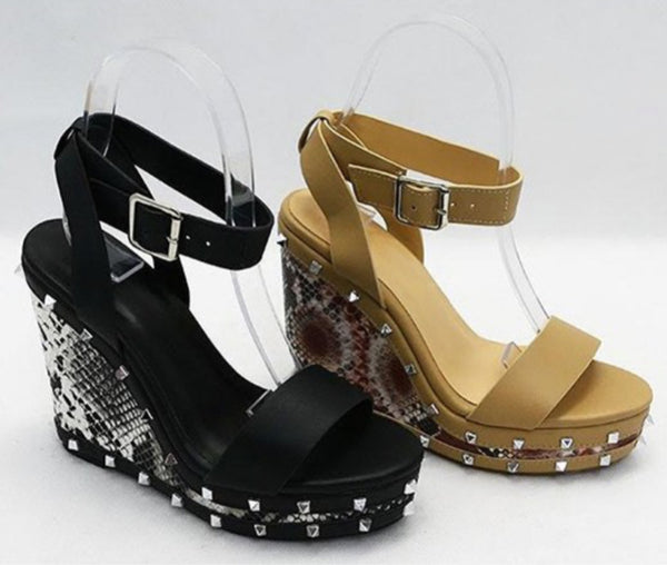 AYLA SNAKE PRINT WEDGES-NUDE