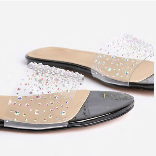 STUNNING DIAMANTÉ SLIDES-BLACK