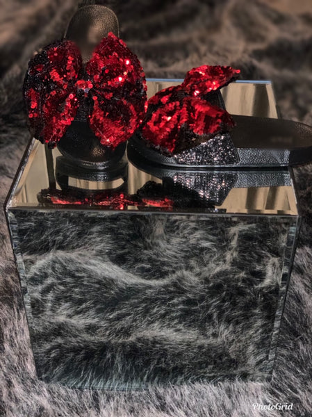 Red & Black Sequin Slides - Fly Shoe Boutique and Accessories
