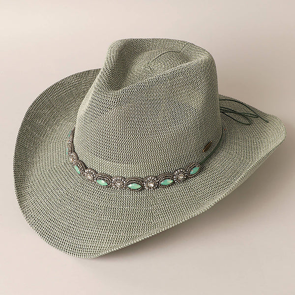 Durango Cowboy Hat with Jeweled Belt: BLACK / ONE SIZE