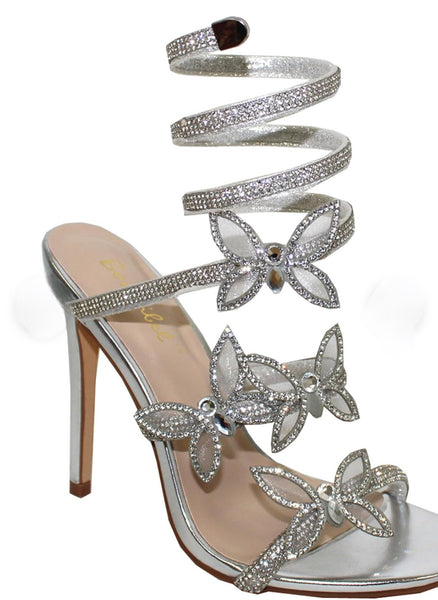 PATRICIA BUTTERFLY WRAP HEELS- SILVER