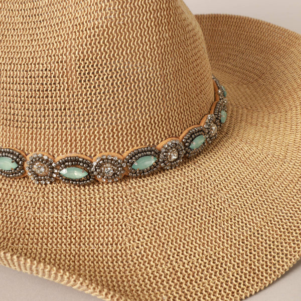 Durango Cowboy Hat with Jeweled Belt: NATURAL / ONE SIZE