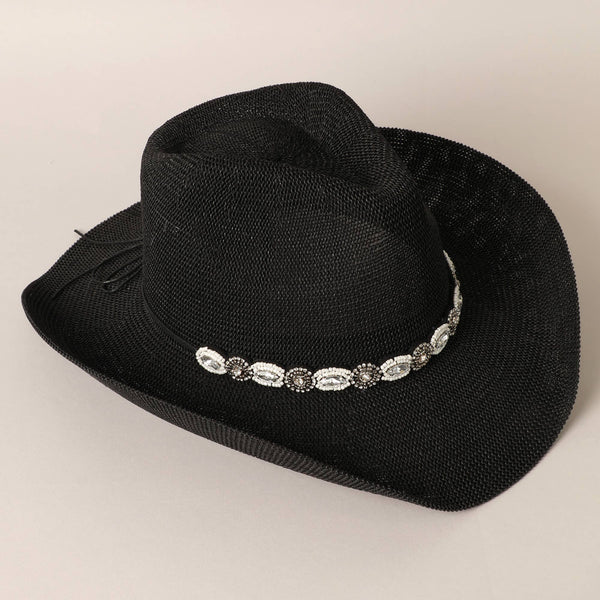 Durango Cowboy Hat with Jeweled Belt: BLACK / ONE SIZE