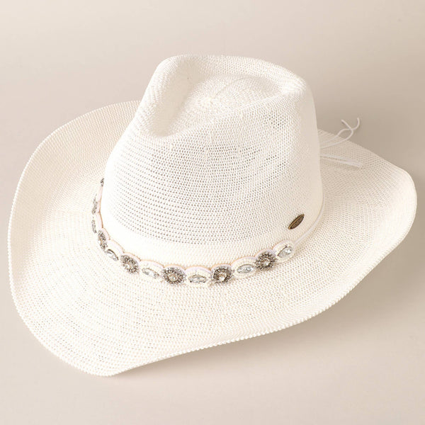 Durango Cowboy Hat with Jeweled Belt: BLACK / ONE SIZE