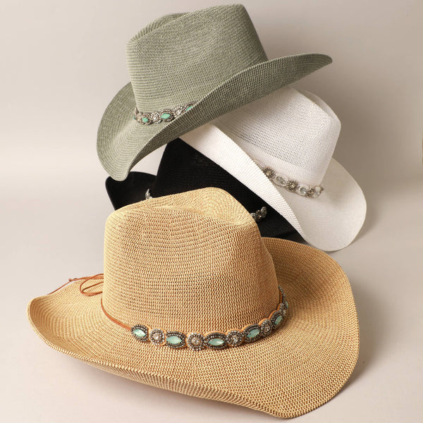 Durango Cowboy Hat with Jeweled Belt: NATURAL / ONE SIZE