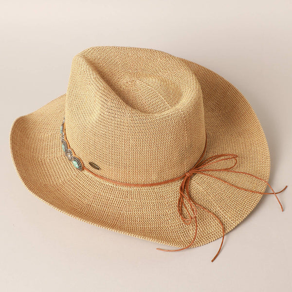 Durango Cowboy Hat with Jeweled Belt: NATURAL / ONE SIZE
