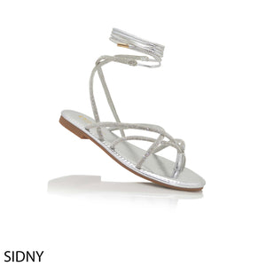 SIDNY ANKLE WRAP SANDALS-SILVER