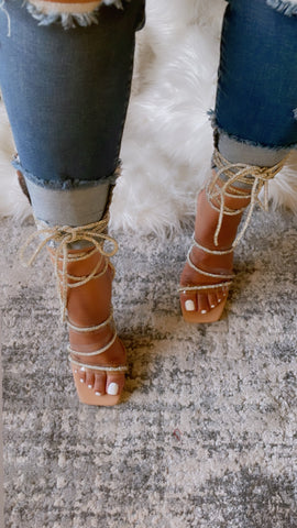 CINDERELLA LACE-UP HEELS-NUDE