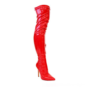 GISELE THIGHT HIGH BOOTS-RED PATENT