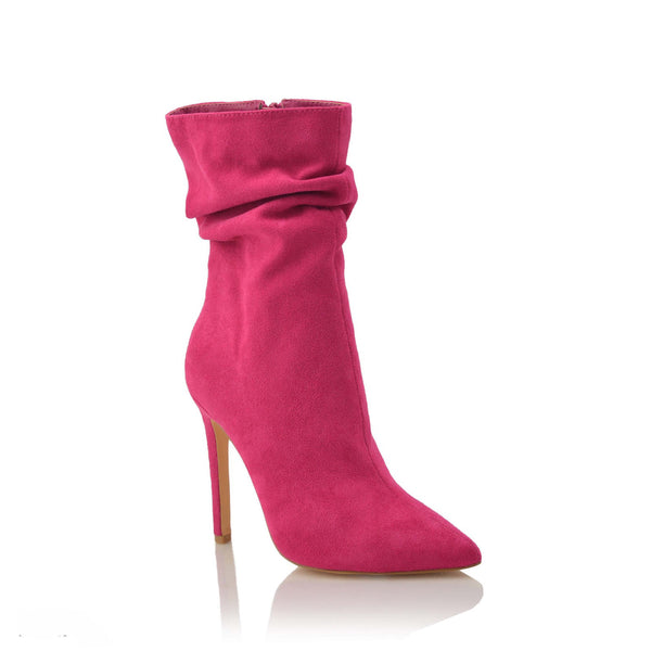 LIANA RUCHED ANKLE BOOTS-FUCHSIA