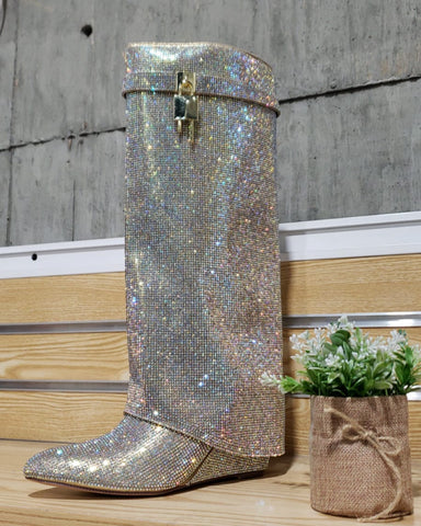 MUTTO RHINESTONE BOOTS-GOLD