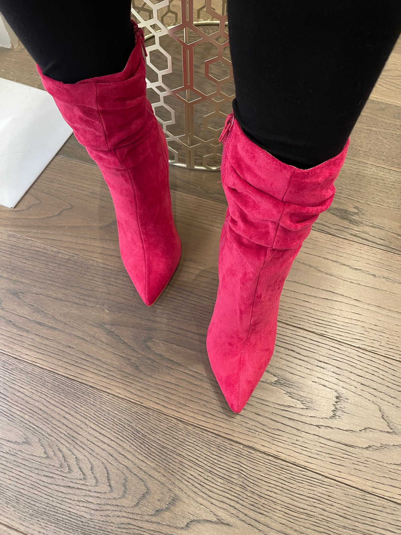 LIANA RUCHED ANKLE BOOTS-FUCHSIA