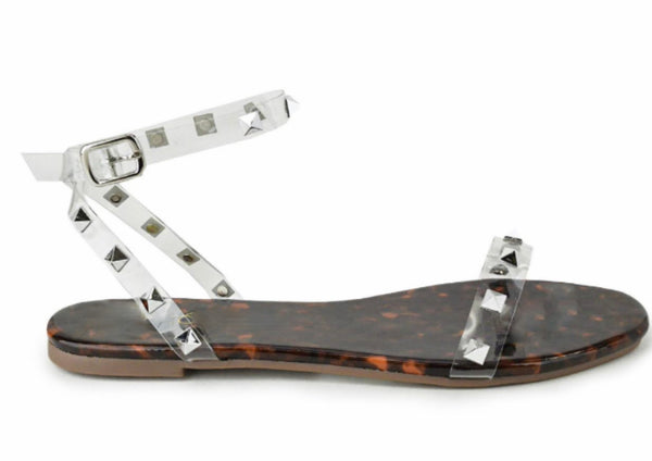 SAHURE CLEAR STUDDED SANDAL'S-TORTOISE