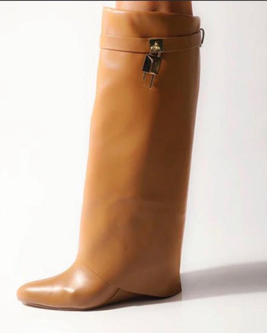 MUTTO WEDGE KNEE  HIGH BOOTS-NUDE