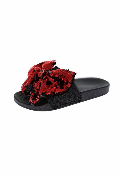 Red & Black Sequin Slides - Fly Shoe Boutique and Accessories